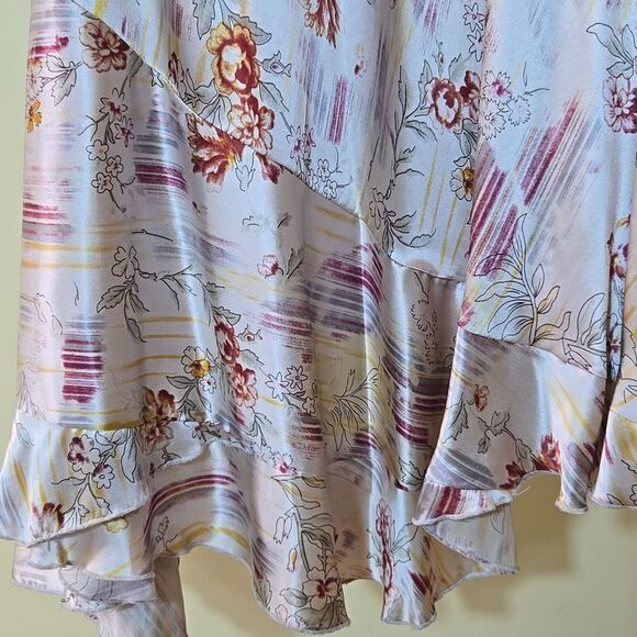 Vintage Lapis Y2K Fairy Silk Dress Size Large Beaded Asymetric Floral Midi Max - Picture 15 of 16